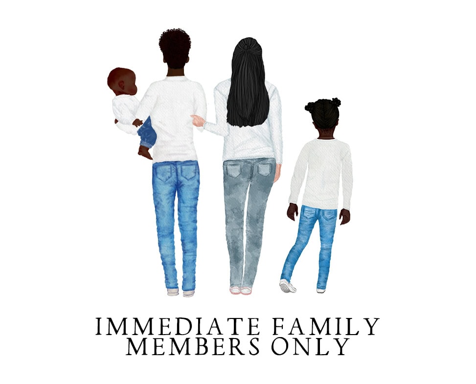 Family portrait of four, including two adults and two children, emphasizing family unity and love.