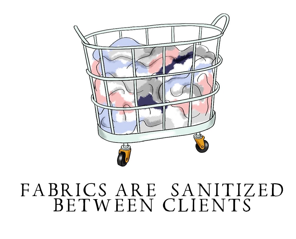 Laundry basket filled with colorful clothes and fabric.